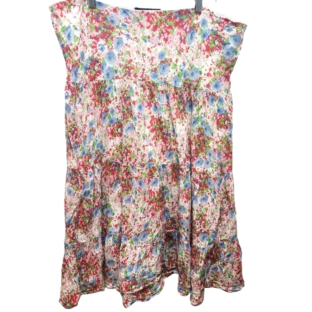 Chaps Floral Tiered Boho Peasant Skirt Size L Multi-colored Cottagecore Bohemian